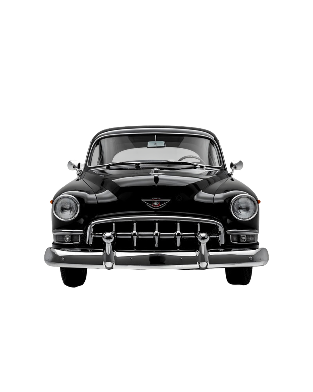 A classic car hood opening to reveal a glowing red circuit-board engine