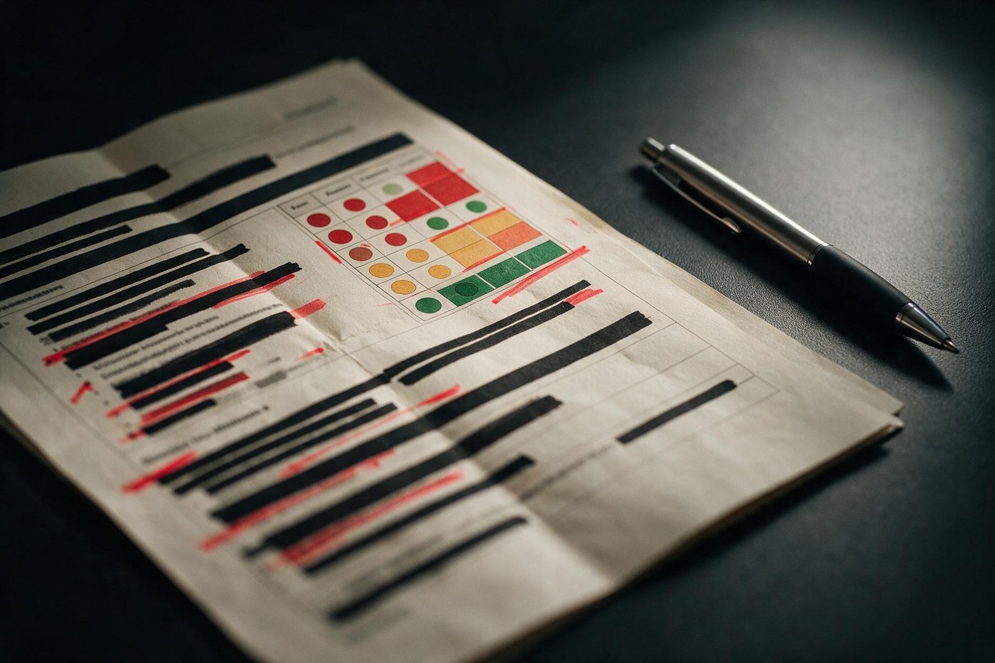 Redacted sample due-diligence report with a RAG scorecard